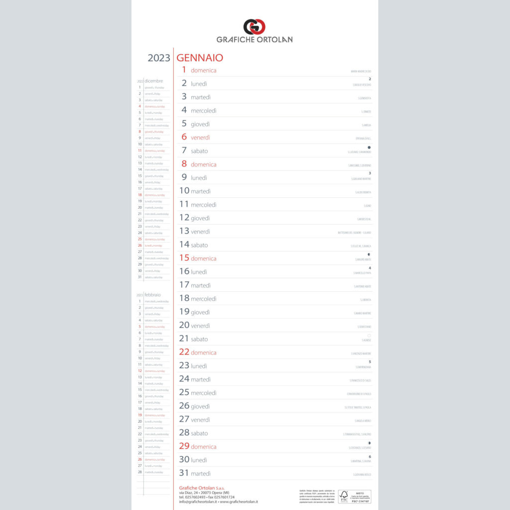 Calendari Olandesi (13 Fogli) - Grafiche Ortolan